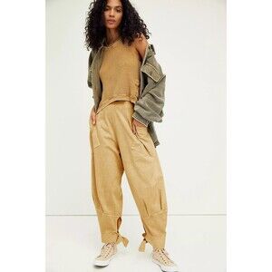 Free People Beach Stunner Pants Harem Drop Crotch Tie Ankle Slouchy Sz M Boho